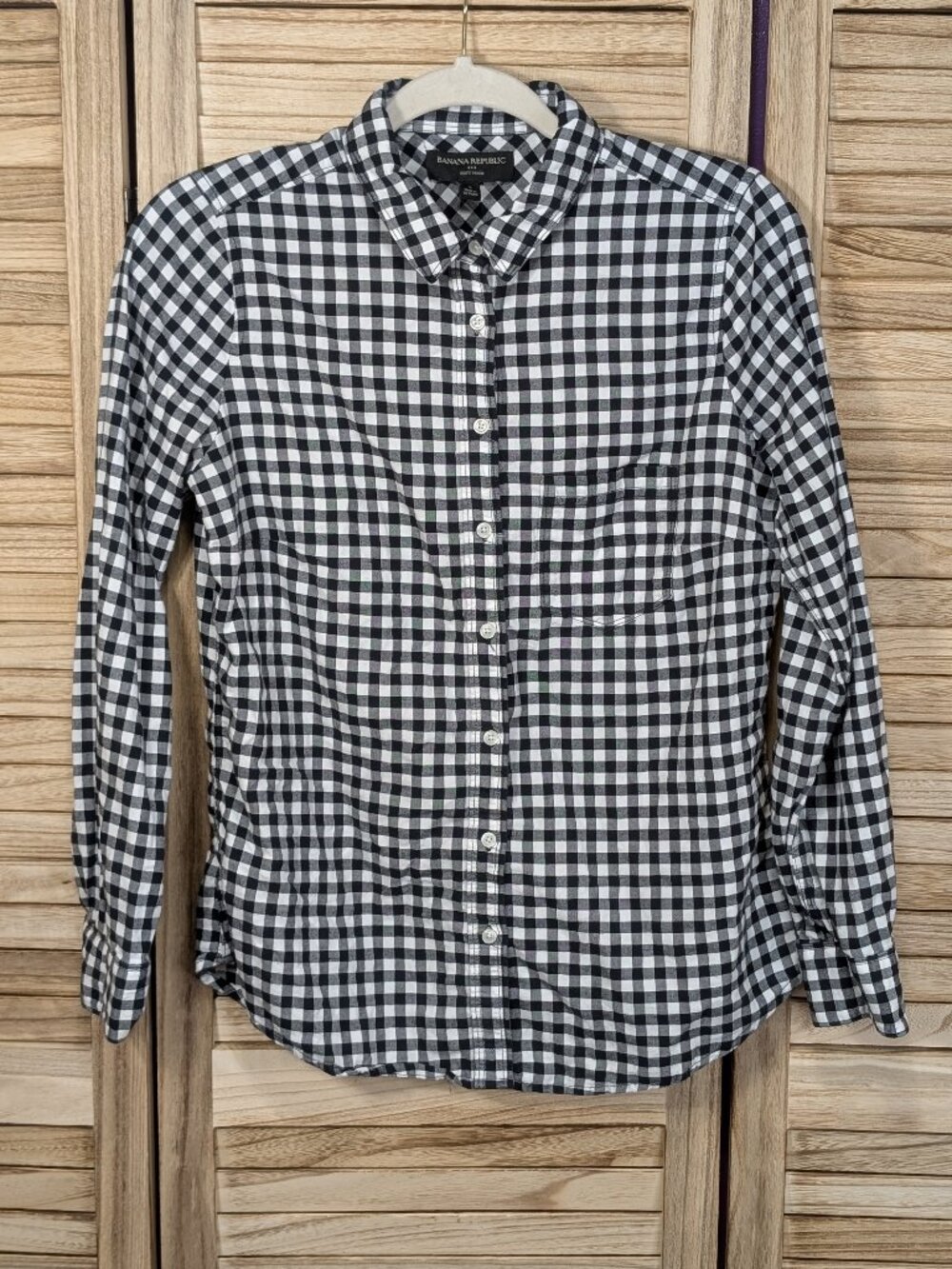 Banana Republic Soft Wash Black & White Gingham Button-Down Shirt Size Small